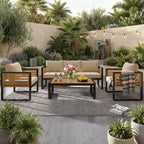 Polibi 4-Piece Outdoor Patio Conversation Set with Removable Cushions