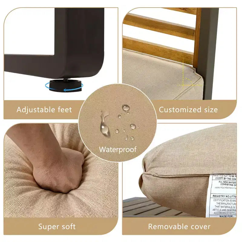 Polibi 4-Piece Outdoor Patio Conversation Set with Removable Cushions