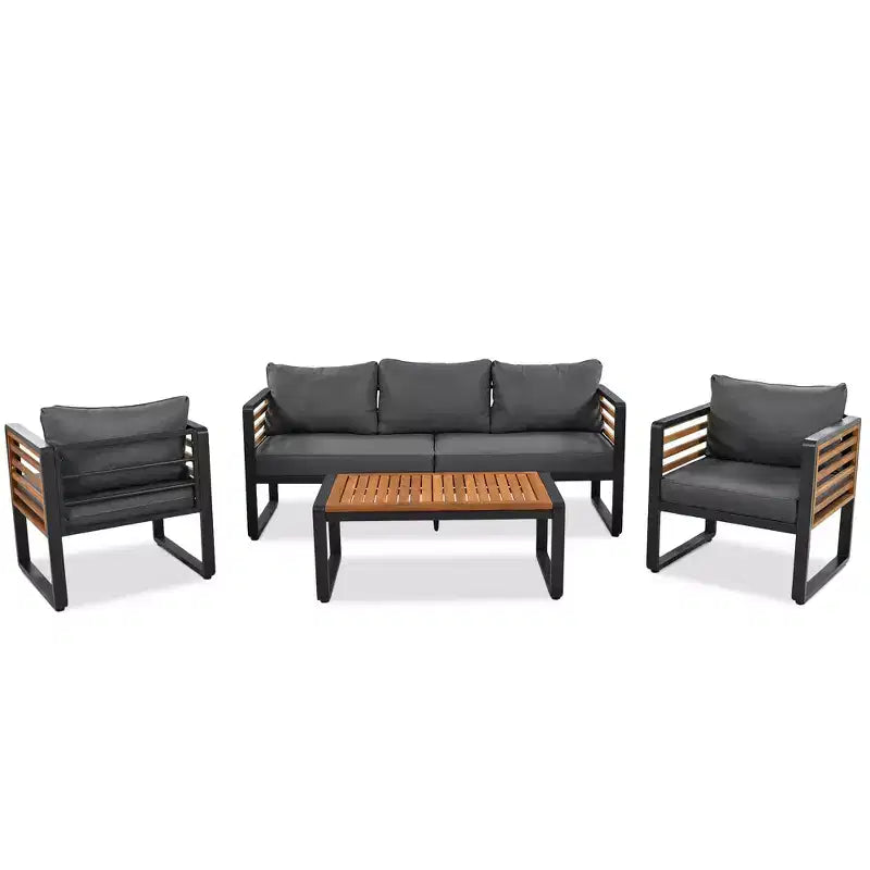 Polibi 4-Piece Outdoor Patio Conversation Set with Removable Cushions