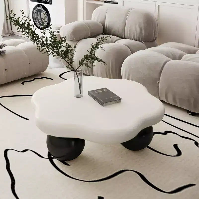 35 Cloud Coffee Table with Ball Legs, Modern Irregular Center Table for Living Room, Black