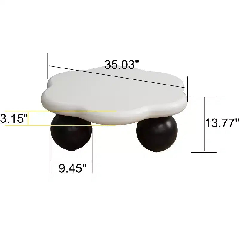 35 Cloud Coffee Table with Ball Legs, Modern Irregular Center Table for Living Room, Black