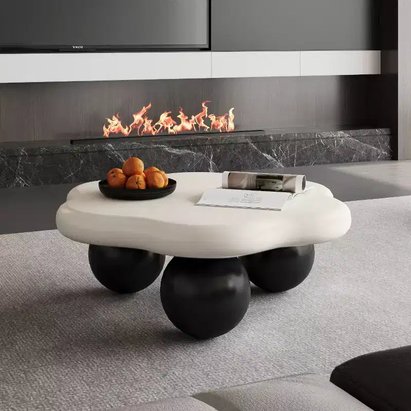 35 Cloud Coffee Table with Ball Legs, Modern Irregular Center Table for Living Room, Black