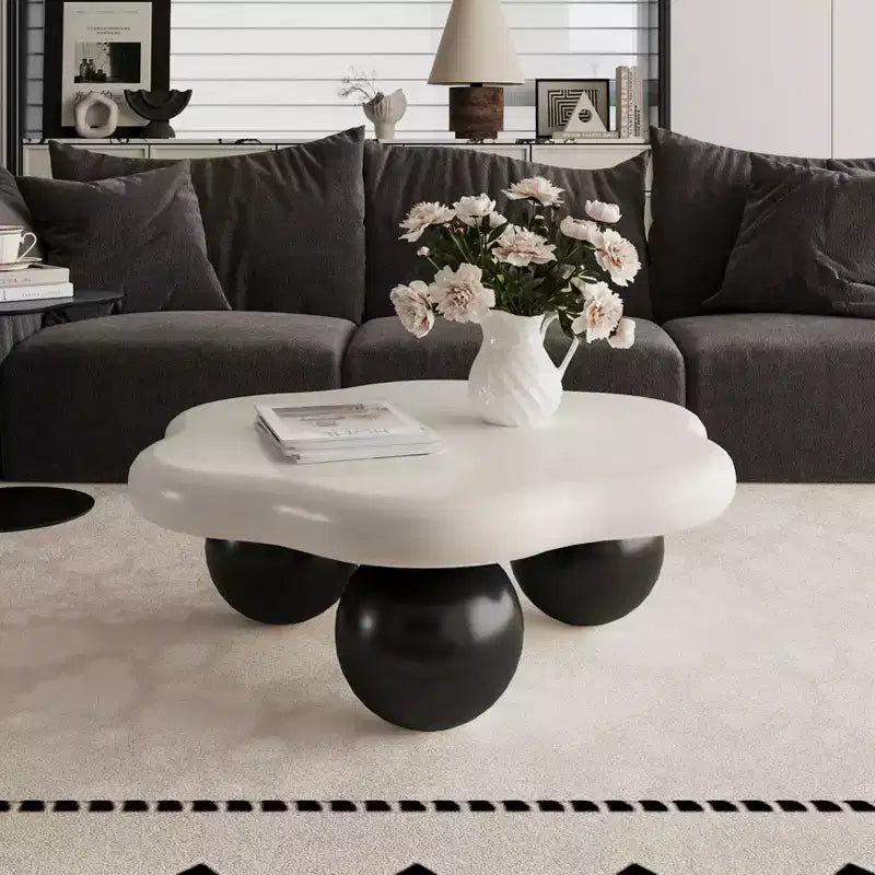 35 Cloud Coffee Table with Ball Legs, Modern Irregular Center Table for Living Room, Black