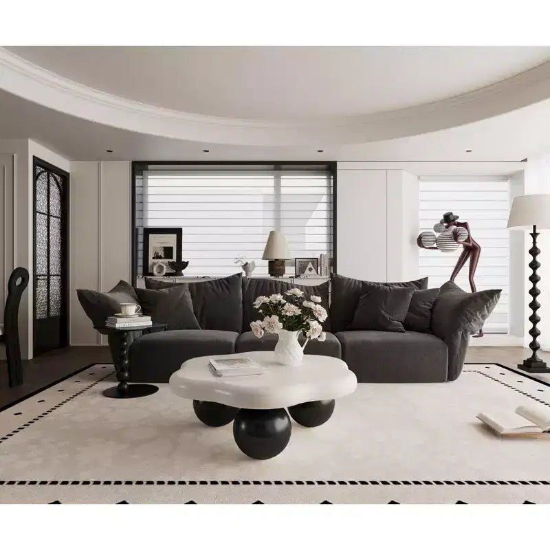 35 Cloud Coffee Table with Ball Legs, Modern Irregular Center Table for Living Room, Black