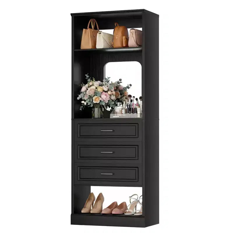 Besiost Système de Rangement de Placard avec 3 Tiroirs de Rangement, Organiseur de Garde-Robe Robuste avec Miroir,