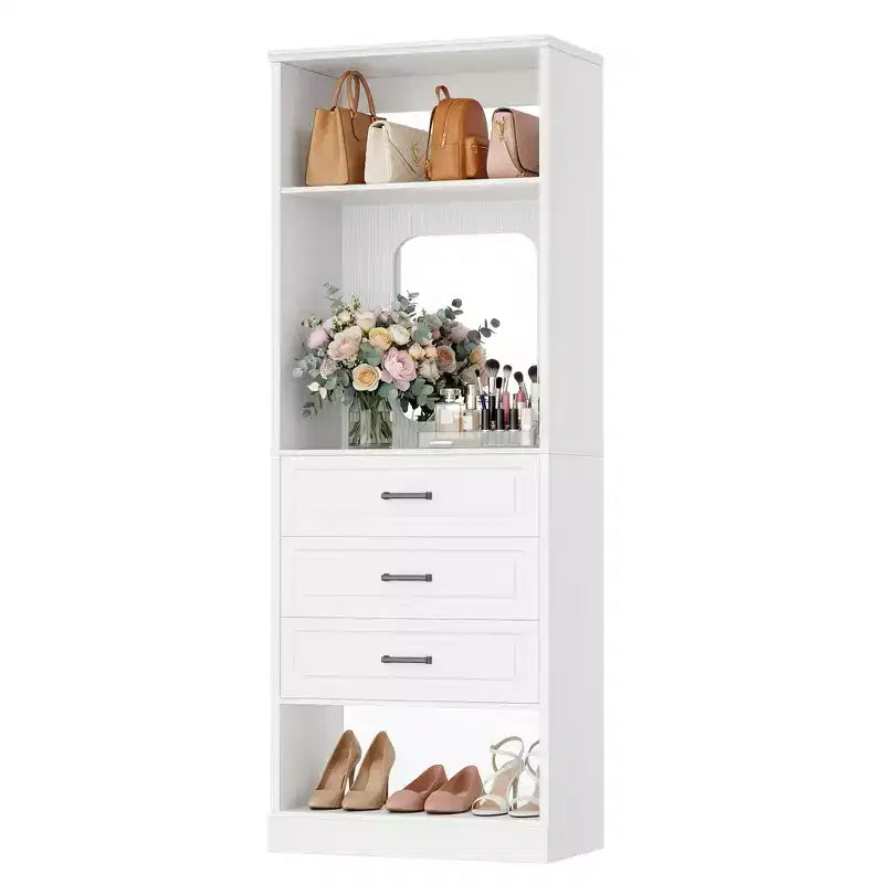 Besiost Système de Rangement de Placard avec 3 Tiroirs de Rangement, Organiseur de Garde-Robe Robuste avec Miroir,