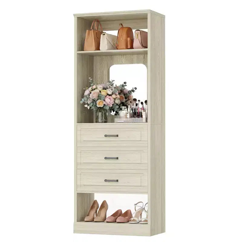 Besiost Système de Rangement de Placard avec 3 Tiroirs de Rangement, Organiseur de Garde-Robe Robuste avec Miroir,