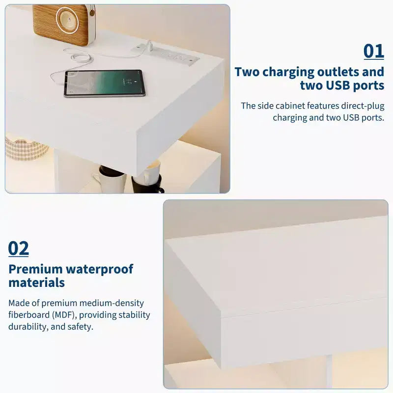 Modern Sideboard Buffet Cabinet with Auto-Sensor RGB LED Lights & Built-in Charging Station, Coffee Bar Table with Storage, 3 Drawers & 2 Doors