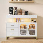 Modern Sideboard Buffet Cabinet with Auto-Sensor RGB LED Lights & Built-in Charging Station, Coffee Bar Table with Storage, 3 Drawers & 2 Doors