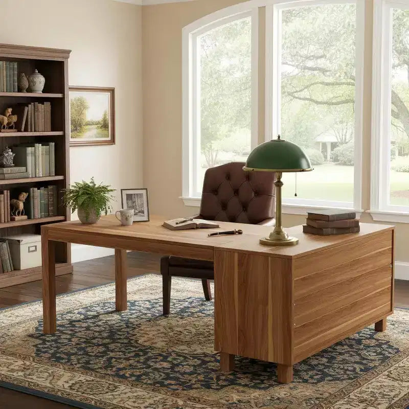 Bureau d'angle en L Lantine 59 avec classeur, bureau de direction à domicile avec étagères de rangement, bureau d'ordinateur moderne en bois pour le travail et les études (marron rustique)
