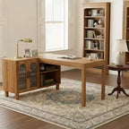 Bureau d'angle en L Lantine 59 avec classeur, bureau de direction à domicile avec étagères de rangement, bureau d'ordinateur moderne en bois pour le travail et les études (marron rustique)
