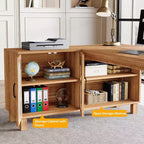 Bureau d'angle en L Lantine 59 avec classeur, bureau de direction à domicile avec étagères de rangement, bureau d'ordinateur moderne en bois pour le travail et les études (marron rustique)