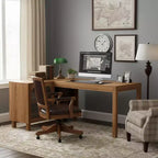Bureau d'angle en L Lantine 59 avec classeur, bureau de direction à domicile avec étagères de rangement, bureau d'ordinateur moderne en bois pour le travail et les études (marron rustique)