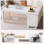 Bureau d'angle en L Lantine 59 avec classeur, bureau de direction à domicile avec étagères de rangement, bureau d'ordinateur moderne en bois pour le travail et les études (marron rustique)