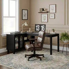 Bureau d'angle en L Lantine 59 avec classeur, bureau de direction à domicile avec étagères de rangement, bureau d'ordinateur moderne en bois pour le travail et les études (marron rustique)