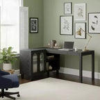 Bureau d'angle en L Lantine 59 avec classeur, bureau de direction à domicile avec étagères de rangement, bureau d'ordinateur moderne en bois pour le travail et les études (marron rustique)