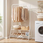 Costway Heavy Duty Clothes Rack Metal Garment Rack with Hanging Rod and Storage Shelves White/Black