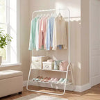 Costway Heavy Duty Clothes Rack Metal Garment Rack with Hanging Rod and Storage Shelves White/Black