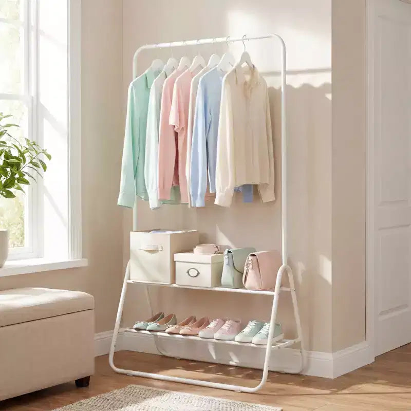 Costway Heavy Duty Clothes Rack Metal Garment Rack with Hanging Rod and Storage Shelves White/Black