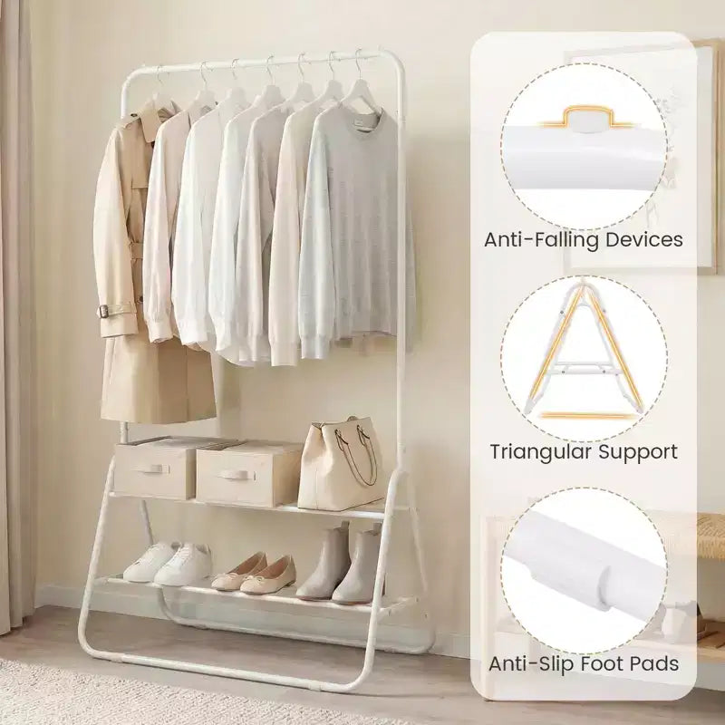 Costway Heavy Duty Clothes Rack Metal Garment Rack with Hanging Rod and Storage Shelves White/Black
