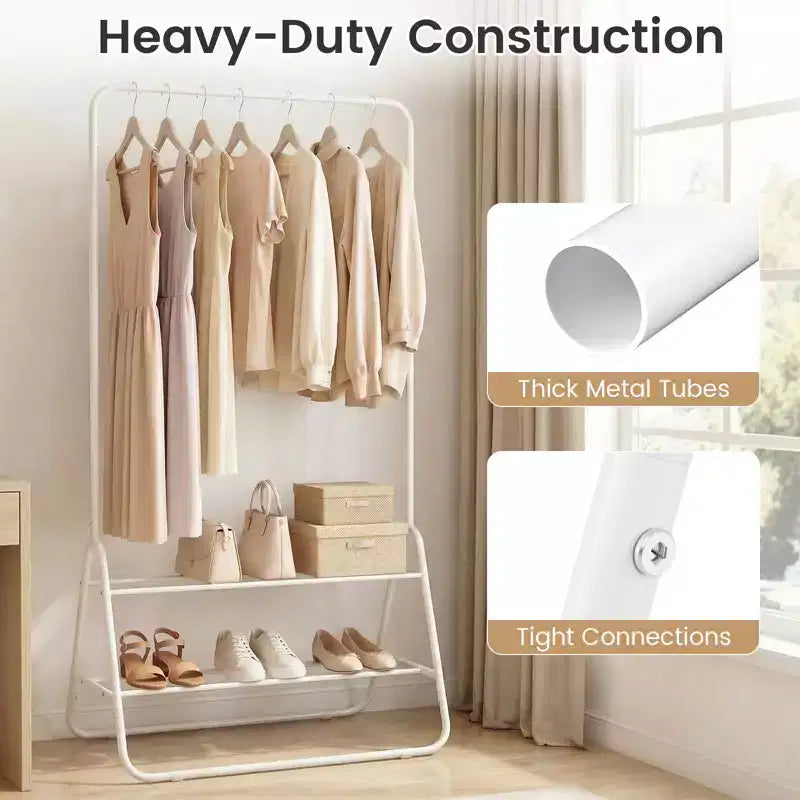 Costway Heavy Duty Clothes Rack Metal Garment Rack with Hanging Rod and Storage Shelves White/Black