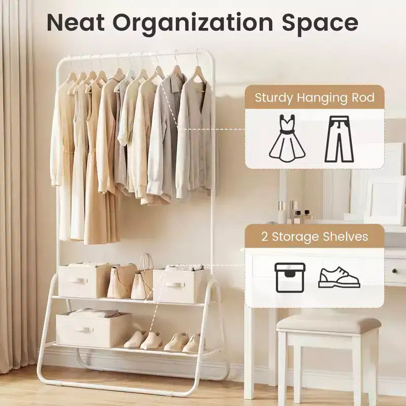 Costway Heavy Duty Clothes Rack Metal Garment Rack with Hanging Rod and Storage Shelves White/Black