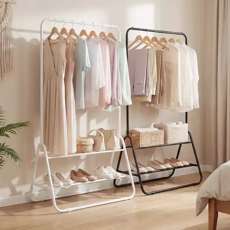 Costway Heavy Duty Clothes Rack Metal Garment Rack with Hanging Rod and Storage Shelves White/Black