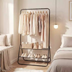 Costway Heavy Duty Clothes Rack Metal Garment Rack with Hanging Rod and Storage Shelves White/Black