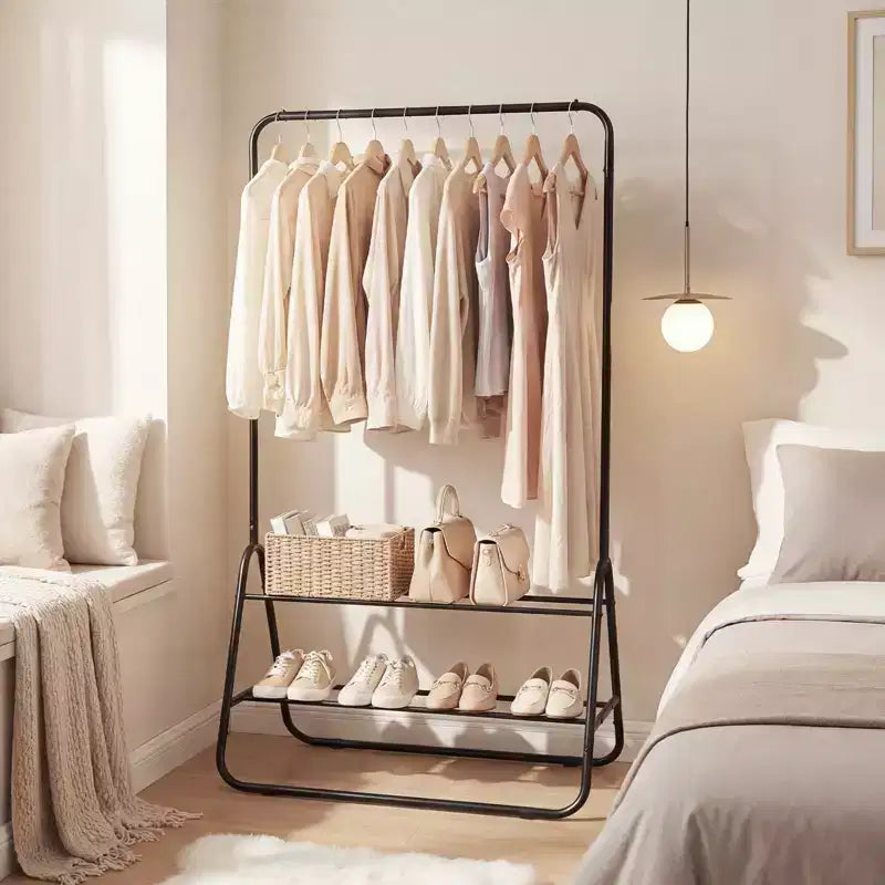 Costway Heavy Duty Clothes Rack Metal Garment Rack with Hanging Rod and Storage Shelves White/Black
