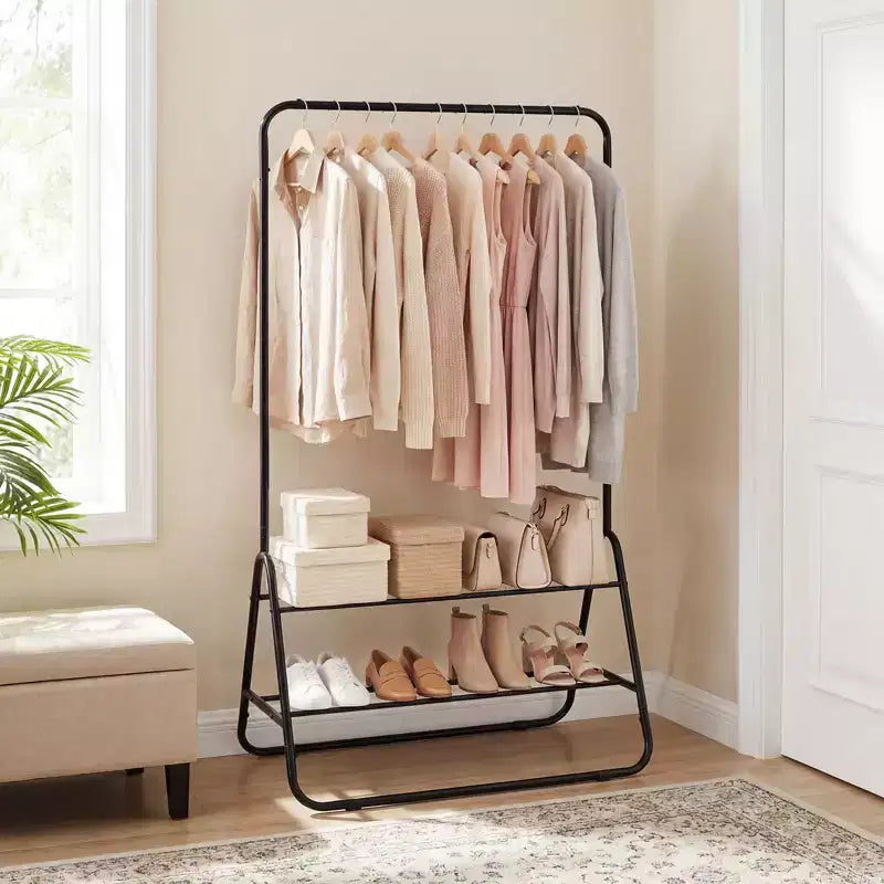 Costway Heavy Duty Clothes Rack Metal Garment Rack with Hanging Rod and Storage Shelves White/Black