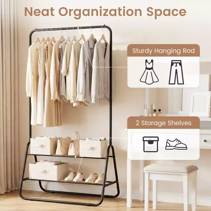 Costway Heavy Duty Clothes Rack Metal Garment Rack with Hanging Rod and Storage Shelves White/Black