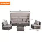 4pcs Outdoor Sectional Sofa Set Patio Daybed Chat Conversation Set Wicker Garden Seating Set with Retractable Canopy, Coffee Table, Cushion-ModernLuxe
