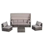 4pcs Outdoor Sectional Sofa Set Patio Daybed Chat Conversation Set Wicker Garden Seating Set with Retractable Canopy, Coffee Table, Cushion-ModernLuxe