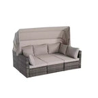 4pcs Outdoor Sectional Sofa Set Patio Daybed Chat Conversation Set Wicker Garden Seating Set with Retractable Canopy, Coffee Table, Cushion-ModernLuxe