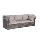 4pcs Outdoor Sectional Sofa Set Patio Daybed Chat Conversation Set Wicker Garden Seating Set with Retractable Canopy, Coffee Table, Cushion-ModernLuxe