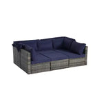 4pcs Outdoor Sectional Sofa Set Patio Daybed Chat Conversation Set Wicker Garden Seating Set with Retractable Canopy, Coffee Table, Cushion-ModernLuxe