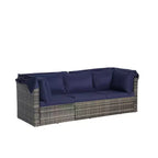 4pcs Outdoor Sectional Sofa Set Patio Daybed Chat Conversation Set Wicker Garden Seating Set with Retractable Canopy, Coffee Table, Cushion-ModernLuxe