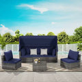 4pcs Outdoor Sectional Sofa Set Patio Daybed Chat Conversation Set Wicker Garden Seating Set with Retractable Canopy, Coffee Table, Cushion-ModernLuxe