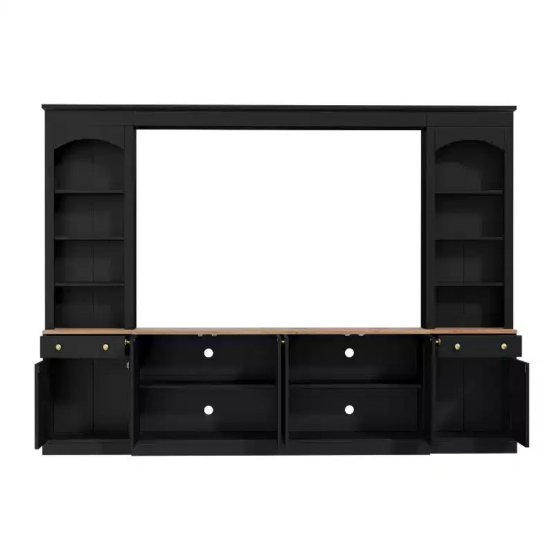 ModernLuxe Farmhouse Arched Entertainment Center Wall Unit, Fits TVs Up to 70, Large TV Stand Media Console with Drawers & Bookshelves