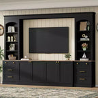 ModernLuxe Farmhouse Arched Entertainment Center Wall Unit, Fits TVs Up to 70, Large TV Stand Media Console with Drawers & Bookshelves