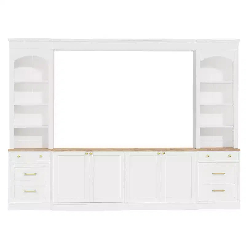 ModernLuxe Farmhouse Arched Entertainment Center Wall Unit, Fits TVs Up to 70, Large TV Stand Media Console with Drawers & Bookshelves