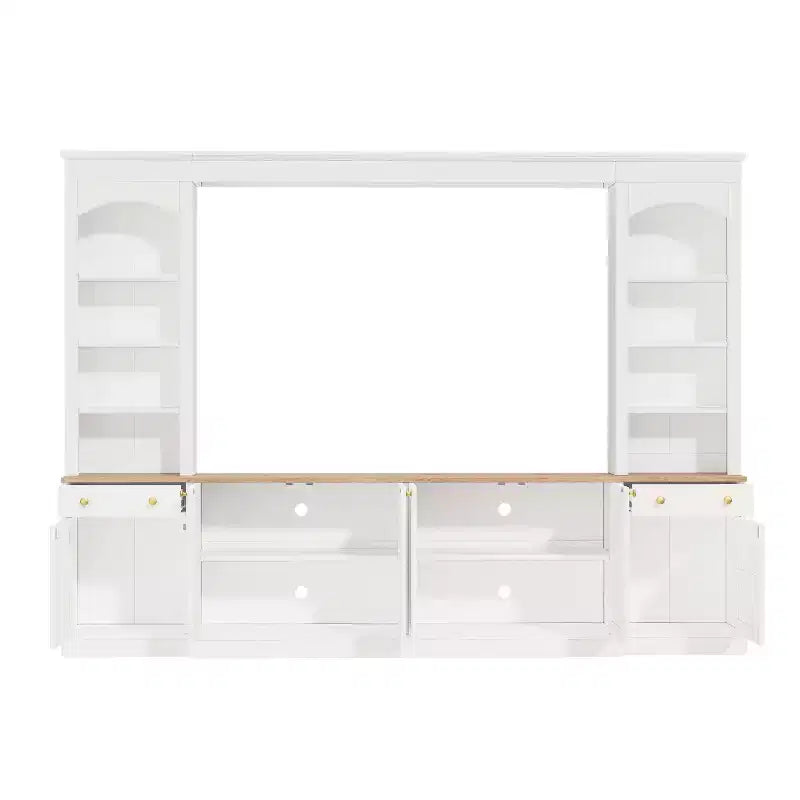 ModernLuxe Farmhouse Arched Entertainment Center Wall Unit, Fits TVs Up to 70, Large TV Stand Media Console with Drawers & Bookshelves