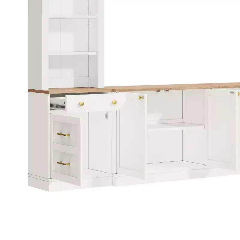 ModernLuxe Farmhouse Arched Entertainment Center Wall Unit, Fits TVs Up to 70, Large TV Stand Media Console with Drawers & Bookshelves