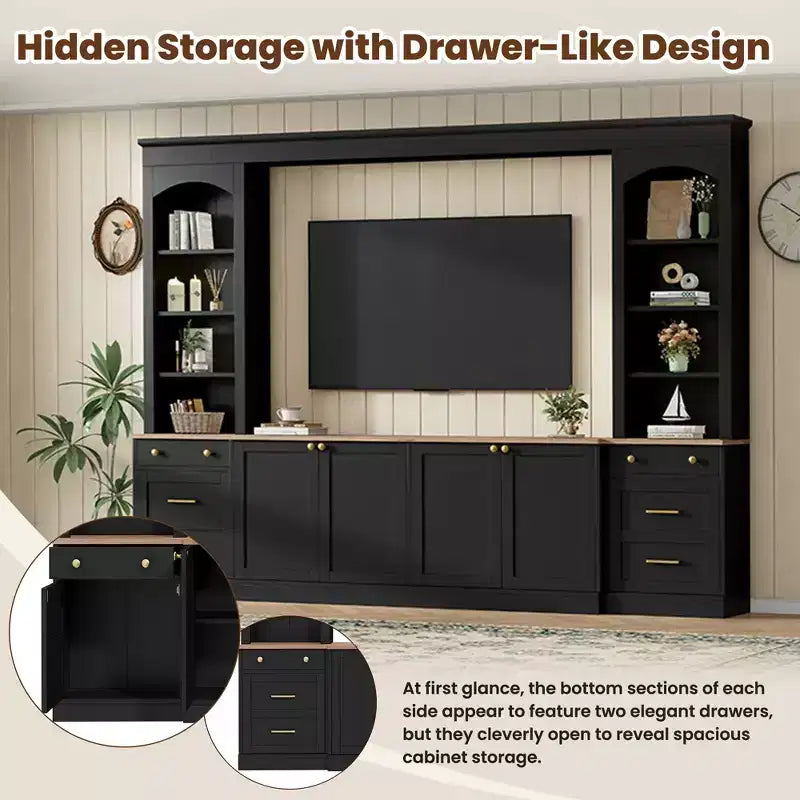 ModernLuxe Farmhouse Arched Entertainment Center Wall Unit, Fits TVs Up to 70, Large TV Stand Media Console with Drawers & Bookshelves