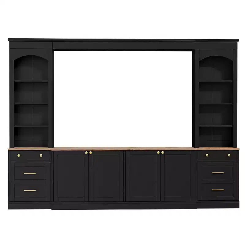 ModernLuxe Farmhouse Arched Entertainment Center Wall Unit, Fits TVs Up to 70, Large TV Stand Media Console with Drawers & Bookshelves