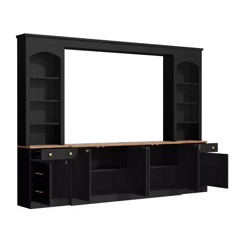 ModernLuxe Farmhouse Arched Entertainment Center Wall Unit, Fits TVs Up to 70, Large TV Stand Media Console with Drawers & Bookshelves