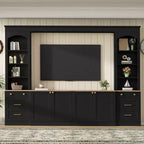 ModernLuxe Farmhouse Arched Entertainment Center Wall Unit, Fits TVs Up to 70, Large TV Stand Media Console with Drawers & Bookshelves