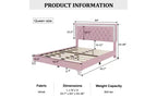 Queen Upholstered Bed Frame with LED Lights, Velvet Platform Bed with Tufted Headboard, Pink