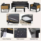 Polibi 4-Piece Outdoor Patio Set with Coffee Table & Fold-Out Side Tables