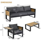 Polibi 4-Piece Outdoor Patio Set with Coffee Table & Fold-Out Side Tables